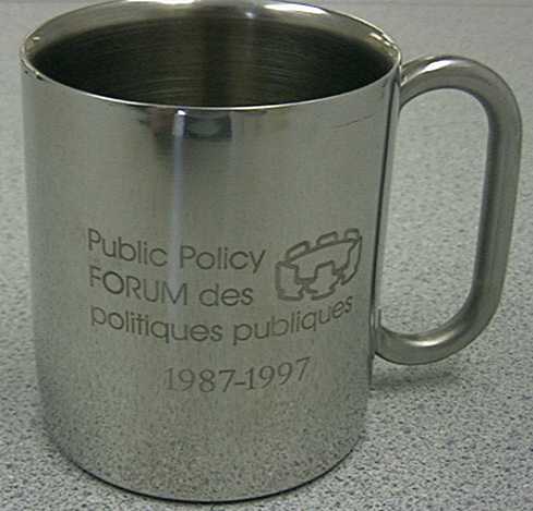 Stainless steel insulated mug with wrap around image marked on side